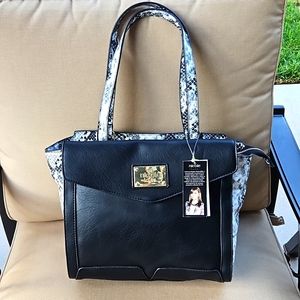 Nicole by Nicole Miller Faux Leather and Snake Print Handbag